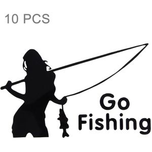 10 PCS Beauty Go Fishing Styling Reflective Car Sticker  Size: 14cm x 8.5cm(Black)