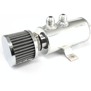Aluminum Baffled Oil Catch Can Breather Can with Drain Valve and Filter 2 Ports AN10 Oil Coolant Fuel Overflow Tank  Capacity: 750ML (Silver)