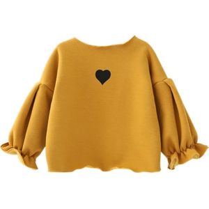 Autumn and Winter Warm Cute Puff Sleeve Top Heart-shaped Embroidered Sweatshirt Girls Tops  Height:80cm(Turmeric)