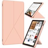 For Amazon Kindle Fire HD 10 / 10 Plus 2021 Cloth Texture Multi-folding Horizontal Flip PU Leather Shockproof Case with Holder(Rose Gold)