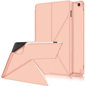 For Amazon Kindle Fire HD 10 / 10 Plus 2021 Cloth Texture Multi-folding Horizontal Flip PU Leather Shockproof Case with Holder(Rose Gold)