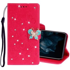 For Huawei Y7P / P40 lite E Diamond Encrusted Butterflies Embossing Pattern Horizontal Flip Leather Case with Holder & Card Slots & Wallet &  Lanyard(Red)