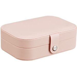 Simple Girl Earrings Rings Plate Jewelry Box Portable Leather Multi-function Jewelry Storage Box(Orange Pink)