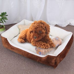 Dog Bone Pattern Big Soft Warm Kennel Pet Dog Cat Mat Blanket with Blanket Size: XXS  45×30×15cm (Brown White)
