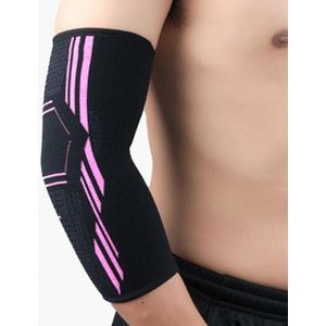 A Pair Sports Elbow Pads Breathable Pressurized Arm Guards Basketball Tennis Badminton Elbow Protectors  Size: M (Black Pink)
