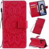 Pressed Printing Sunflower Pattern Horizontal Flip PU Leather Case for Huawei Nova 5i / P20 Lite (2019)  with Holder & Card Slots & Wallet & Lanyard (Red)