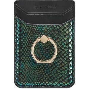 MUXMA Snake Texture RFID Mobile Phone Back Stick Card Bag with Ring(Green)