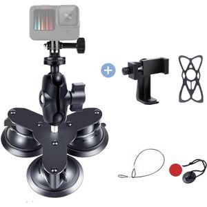 Triangle Suction Cup Mount Holder with Tripod Adapter & Screw & Phone Clamp & Anti-lost Silicone Net for GoPro HERO9 Black / HERO8 Black / HERO7 /6 /5  DJI Osmo Action  Insta360 One R and Other Action Cameras  Smartphones(Black)