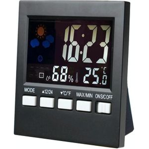 HTC-1 Household Thermometer And Hygrometer Color Screen Weather Station Thermometer Electronic Clock Alarm(Black)