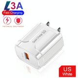 LZ-023 18W QC 3.0 USB Portable Travel Charger + 3A USB to 8 Pin Data Cable  US Plug(White)