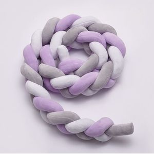 2M  Pure Color Weaving Knot for Infant Room Decor Crib Protector Newborn Baby Bed Bumper Bedding Accessories(White Grey Puple)