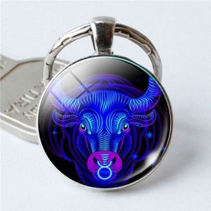 Zodiac Sign Keychain 12 Constellation Pendant Single Face Keyring(Taurus)