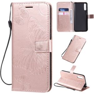 For Huawei Enjoy 10s Pressed Printing Butterfly Pattern Horizontal Flip PU Leather Case with Holder & Card Slots & Wallet & Lanyard(Rose Gold)