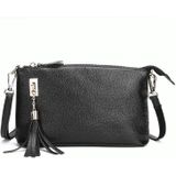 Ladies Fringed One-Shoulder Diagonal Bag Large-Capacity Casual Bag(Black)