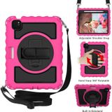 For iPad Air 2020 10.9 360 Degree Rotation PC + Silicone Shockproof Combination Case with Holder & Hand Grip Strap & Neck Strap & Pen Slot Holder(Hot Pink)