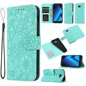 For Samsung Galaxy A5 (2017) Skin Feel Embossed Sunflower Horizontal Flip Leather Case with Holder & Card Slots & Wallet & Lanyard(Green)