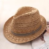 British Style Summer Straw Weaving Panama Beach Sun Hat  Size:Children's Models (53-54cm(Khaki)