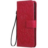 For Huawei Enjoy 10e Pressed Printing Sunflower Pattern Horizontal Flip PU Leather Case with Holder & Card Slots & Wallet & Lanyard(Red)
