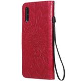 For Huawei Enjoy 10e Pressed Printing Sunflower Pattern Horizontal Flip PU Leather Case with Holder & Card Slots & Wallet & Lanyard(Red)