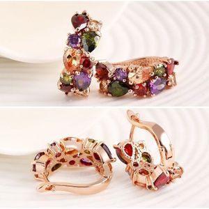 1 Pair Colorful Zircon Earrings Stud For Women And Girls(Rose Gold)