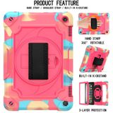 For Amazon Kindle Fire HD 8 2020 360 Degree Rotation Turntable Contrast Color Robot Shockproof Silicone + PC Protective Case with Holder(Colorful + Rose Red)