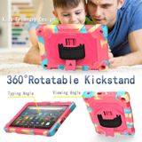 For Amazon Kindle Fire HD 8 2020 360 Degree Rotation Turntable Contrast Color Robot Shockproof Silicone + PC Protective Case with Holder(Colorful + Rose Red)
