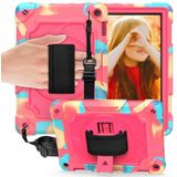 For Amazon Kindle Fire HD 8 2020 360 Degree Rotation Turntable Contrast Color Robot Shockproof Silicone + PC Protective Case with Holder(Colorful + Rose Red)