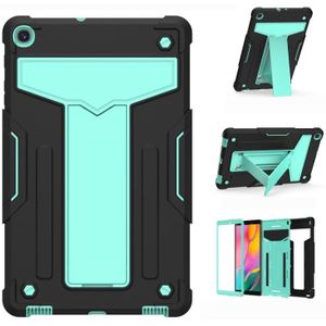 For Samsung Galaxy Tab A8.4 (2020) T307 T-shaped Bracket Contrast Color Shockproof PC + Silicone Flat Protective Case(Black+Mint Geen)