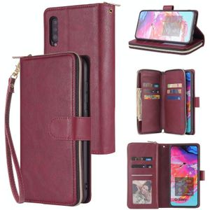 For Samsung Galaxy A70 Zipper Wallet Bag Horizontal Flip PU Leather Case with Holder & 9 Card Slots & Wallet & Lanyard & Photo Frame(Red Wine)