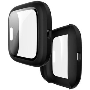 For Fitbit Versa 2 Fuel injection Frosted PC Shell + Tempered Glass Film(Black)