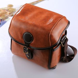 Portable Digital Camera Shoulder Bag Soft PU Leather Bag with Strap  Size: 21cm x 15cm x 20cm (Brown)