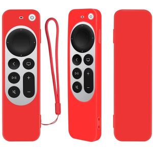 Silicone Protective Case Cover with Rope For Apple TV 4K 4th Siri Remote Controller(Red)