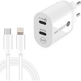 40W Dual Port PD / Type-C Fast Charger with Type-C to 8 Pin Data Cable  EU Plug(White)