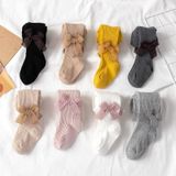 Spring And Autumn Girl Tights Bow Baby Knit Pantyhose Size: M 1-2 Years Old(Lotus Color)