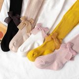 Spring And Autumn Girl Tights Bow Baby Knit Pantyhose Size: M 1-2 Years Old(Lotus Color)