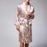 Men's Long Paragraph Silk Pajamas (Color:Camel Size:XL)