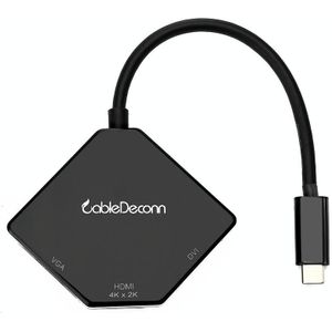 Cabledeconn F0102 3 in 1 Type-C to VGA / HDMI / DVI Adapter(Black)