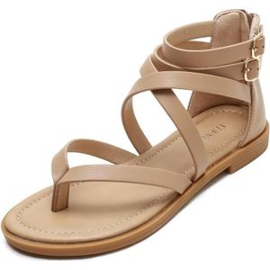 Dames Zomer Strappy Cross Sandalen Roman Style Low-Heeled Retro Schoenen  Maat: 36 (Abrikoos)