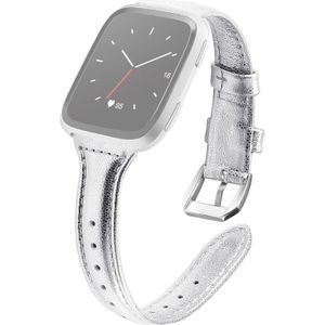 For Fitbit Versa 2 Smart Watch Genuine Leather Wrist Strap Watchband  Shrink Version(Silver)