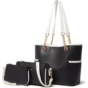 3 in 1 Ladies Simple All-Match Handbag Soft Leather Messenger Bag(Black)