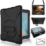 360 Degree Rotation Silicone Protective Cover with Holder and Hand Strap and Long Strap for iPad Pro 12.9 (2018)(Black)