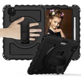 For iPad Air 2020 10.9 360 Degree Rotation PC + Silicone Shockproof Combination Case with Holder & Hand Grip Strap & Neck Strap & Pen Slot Holder(Black)