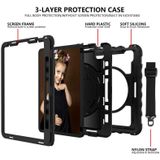 For iPad Air 2020 10.9 360 Degree Rotation PC + Silicone Shockproof Combination Case with Holder & Hand Grip Strap & Neck Strap & Pen Slot Holder(Black)