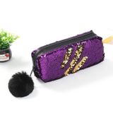 3 PCS Reversible Sequin Pencil Case for Girls School Supplies Super Big Stationery Gift Magic Makeup Bag(Purple+Gold)