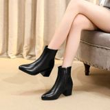 Autumn  Winter Glitter Square Heel Pointed Low-Top Women Boots  Size:38(Black)