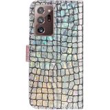 For Samsung Galaxy Note20 Ultra Laser Glitter Powder Matching Crocodile Texture Horizontal Flip Leather Case with Card Slots & Holder & Wallet(Silver)