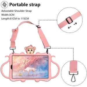 For Samsung Galaxy Tab A 10.1 (2019) T510 / T515 Cartoon Monkey Kids Tablet Shockproof EVA Protective Case with Holder & Shoulder Strap & Handle(Rose Gold)