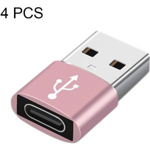 4 PCS USB-C / Type-C Female to USB Male Aluminum Alloy Adapter  Support Charging & Transmission(Pink)