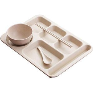 4 stks/set Tarwestro Split Eetbord Met Kom Eetstokjes Lepel Servies Set (Beige)