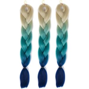 Fashion Color Gradient Individual Braid Wigs Chemical Fiber Big Braids  Length: 60cm(Beige+Lake Blue+Navy Blue)